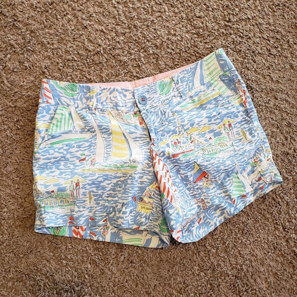 Lilly Pulitzer Callahan Short Get Nauti Sail Boat Nautical Blue 2